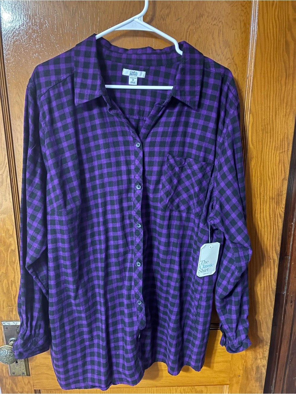 🎉 3/$25 NWT croft & barrow Purple and Black Plaid Button-Down Shirt
